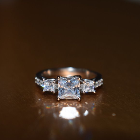 Princess Cut & Round Sterling Silver Ring - Picture 2 of 5